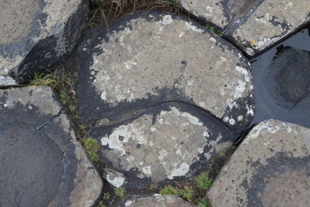 top of interlocking basalt columns creating Giants Causeway