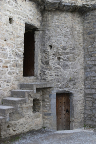 Ross Castle interior courtyard stone steps and doorway