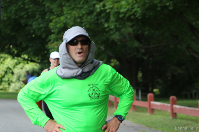 Pawling Triathlon Finisher bib green shirt, sun hood