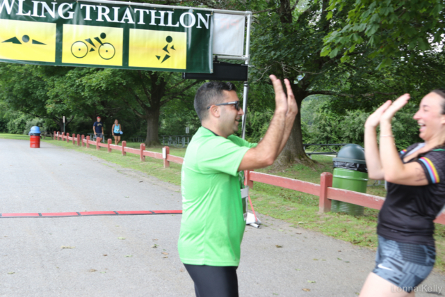 Pawling Triathlon Finisher bib 67 high five