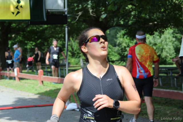 Pawling Triathlon Finisher bib 16_ black shirt, shades