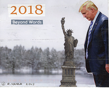 Liberty Postcard 2018 beyond words Trump looking down on Statue