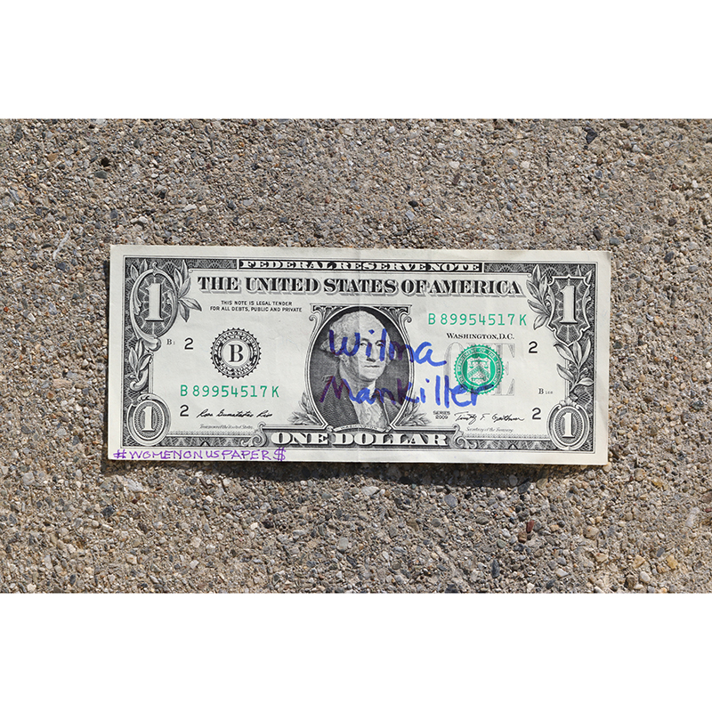 one dollar bill with Wilma Mankiller written on it