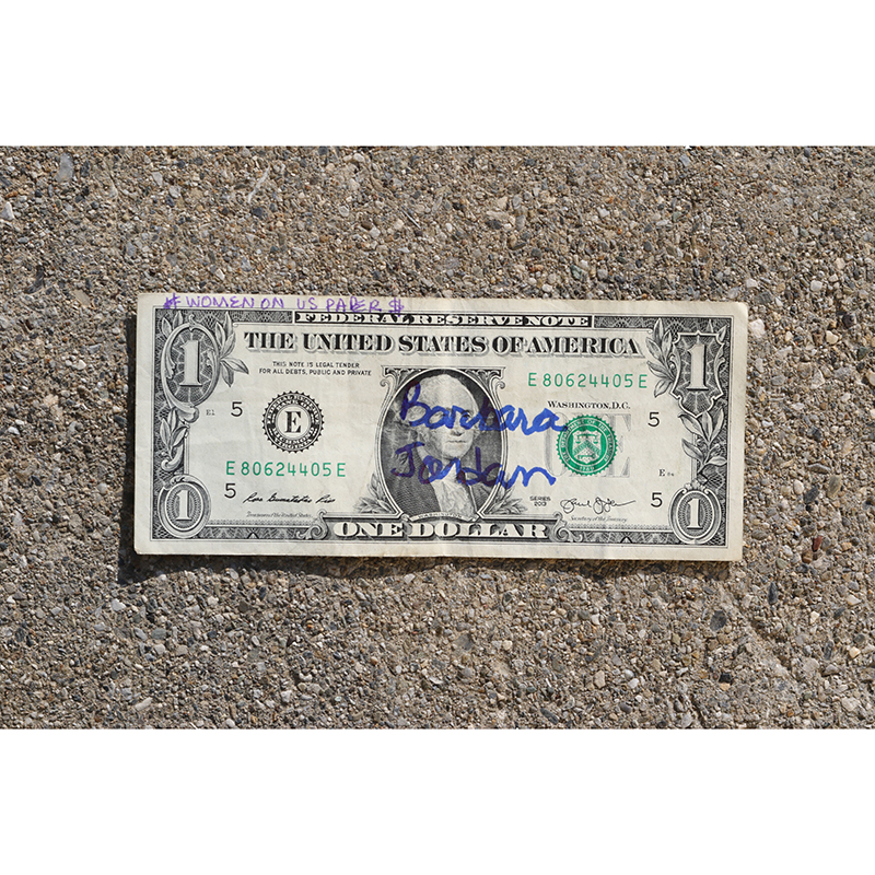 barbara jorban written on one dollar bill