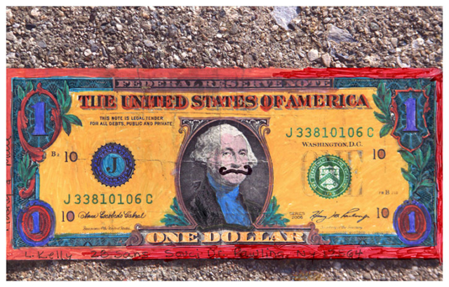 Multi colored dollar bill Washington has mustache