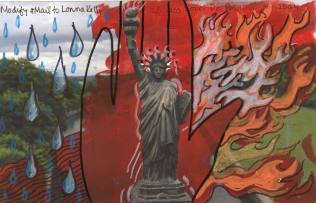 large red hand behind liberty with fire and full and tears and lamentations
