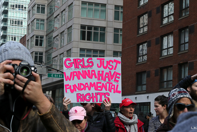 crowd of women tall building in bacckground protest sign Girls Just Wanna Have Fundamental Rights
